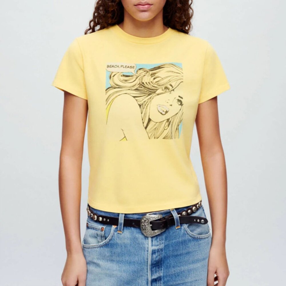 NWT RE/DONE Yellow Printed Short Sleeve Classic Tee Beach Please